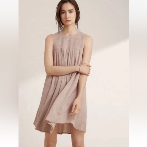 Aritzia Wilfred Allier Embroidered Swing Dress Blush Beige Modal+Silk Lined - Picture 1 of 7